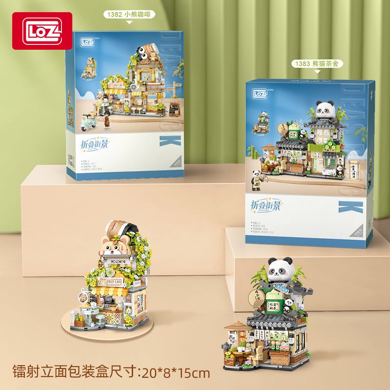 Loz Panda Tea House -1282.999999999% Off Street Scene Building Blocks Bear Coffee Shop National Trend Assembly Toy For Boys And Girls - Image 5